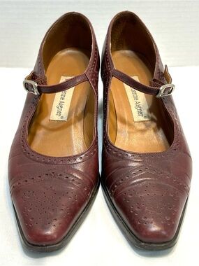 Etienne Aigner Sara Maroon Burgundy Mary Jane Heels Leather Women Sz 6M Academia